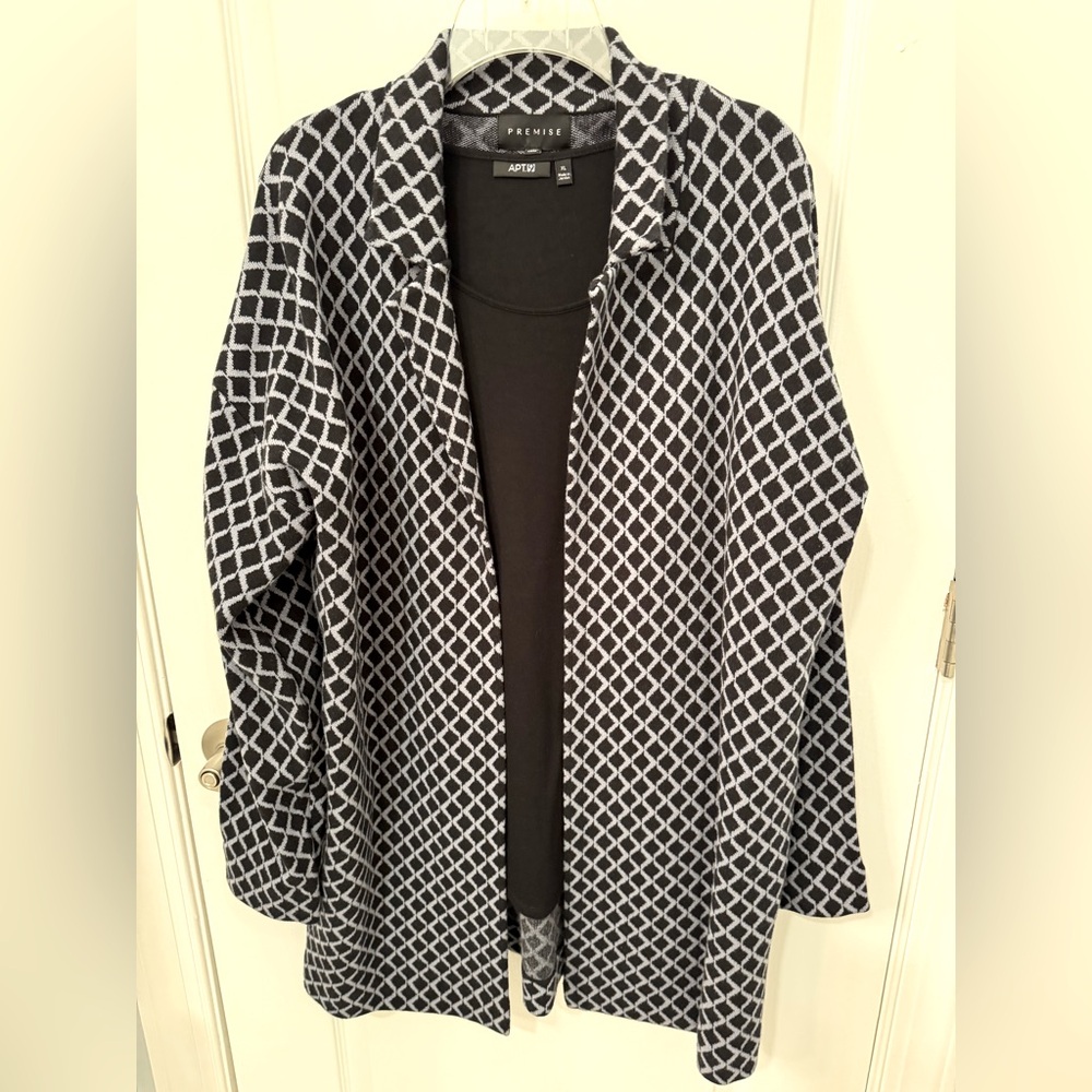 Premise Knit Jacket, Size XL, Black & Steel Blue, No Buttons, 2 Pockets, NWT